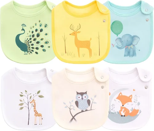 Vista 10 de Maiwa - 6 paquetes de baberos impermeables de algodón para bebés, niñas y niños, con broches para babeo y alimentación Multi0603