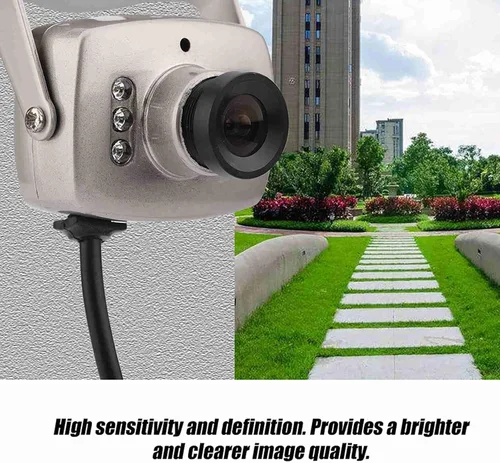 Vista 2 de Mini cámara CCTV analógica con cable, cámara de vigilancia de audio y video, mini cámara de seguridad CCTV CMOS con cable de 6 LED con cable