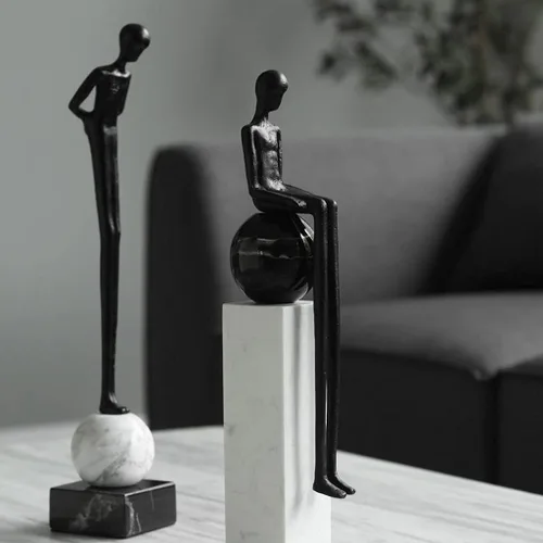 Vista 7 de chinese feng shui statue sculpture Marble Character Desktop Decoration Living Room Lamp Luxury High-end Wine Cabinet Creative Home Desktop