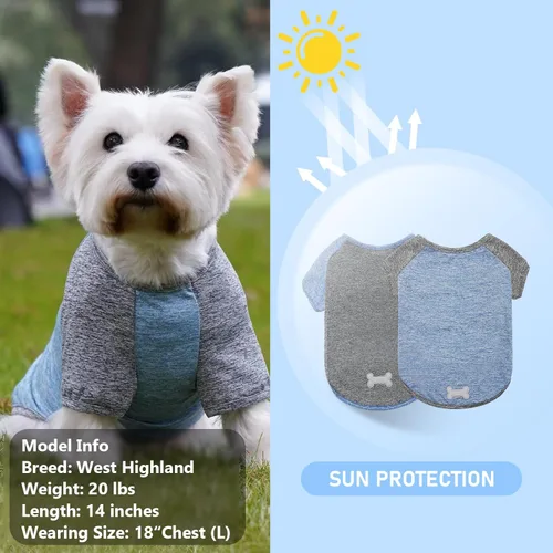 Vista 2 de KYEESE Paquete de 2 camisas para perro con mangas, camisetas ligeras de protección solar para perros pequeños y niños, camiseta sin mangas