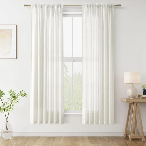 Vista 13 de Guken Cortinas de lino verde aguamarina de 84 pulgadas de largo, juego de 2 paneles semitransparentes con bolsillo para barra para comedor