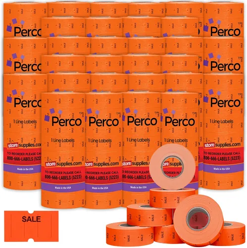 Vista 28 de Etiquetas azules Perco de 1 línea - 8 rollos, 1 funda, 8,000 etiquetas en blanco para pistolas de precio y fecha de 1 línea Perco - Fabricadas