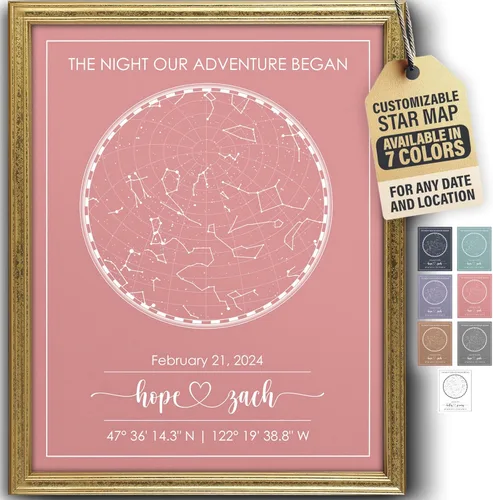 Vista 14 de Impresión artística personalizada de mapa de estrellas, totalmente personalizada (tus detalles, tamaño, color, marco), regalo para el día