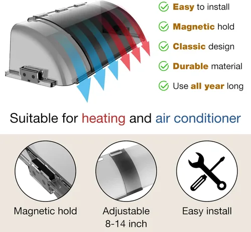 Vista 3 de BYEWIRE Deflector de ventilación de aire - Magnético y ajustable de 10-14 pulgadas para rejillas de ventilación de suelo, hogar, pared lateral