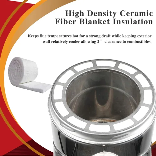 Vista 6 de Kit de codo de 30 grados para tubo de chimenea aislado de doble pared de acero inoxidable 304 de 6 pulgadas de diámetro