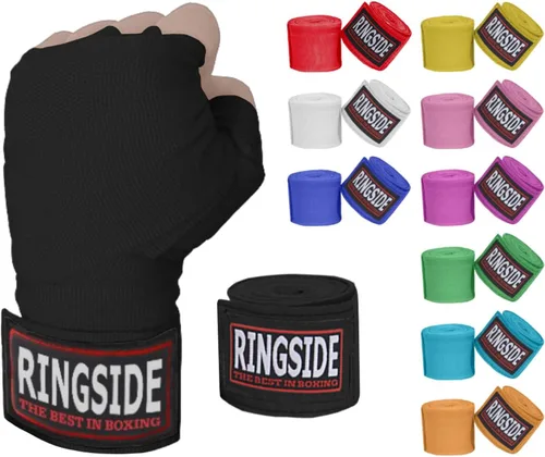 Ringside Mexican Style Boxing Hand Wraps (Pairs) - 180" Semi-Elastic Cotton Blend Wrist Support with Thumb Loop for MMA, Muay Thai, Kickboxing,