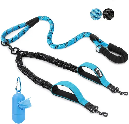 Vista 16 de SlowTon Correa doble para dos perros – Correa para perro sin enredos, correa giratoria de 360° reflectante doble para perro con dos asas acolchadas