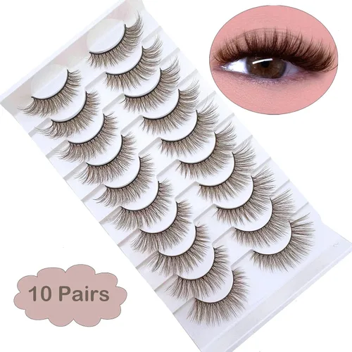 Vista 9 de Pestañas marrones de aspecto natural, pestañas marrones, 10 pares de pestañas postizas MUQIU37 de visón 3D, volumen dramático, pestañas cruzadas