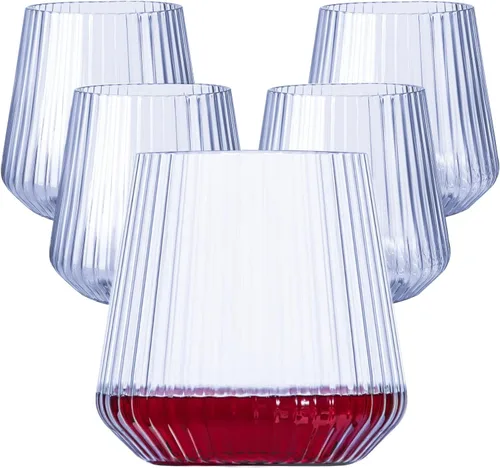 Vista 16 de Lueumxc Paquete de 40 copas de vino de plástico, vasos de vino desechables de origami de 12 onzas, vasos de cóctel de plástico transparente