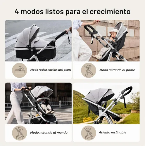 Vista 5 de Hagaday Cochecito de bebé, asiento reversible 2 en 1 para niños pequeños con modo moisés, cochecito infantil plegable con toldo, freno de un botón