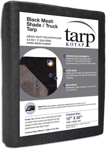 Vista 16 de Kotap Lona de malla negra resistente de 8 pies x 10 pies, 6.5 onzas, Artículo: MESH-0810