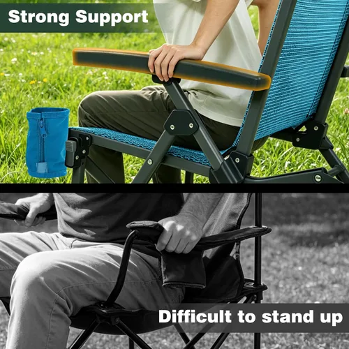 Vista 7 de SUNNYFEEL Silla plegable para campamento, sillas ergonómicas resistentes con soporte de respaldo alto ajustable transpirable y soporte para tazas