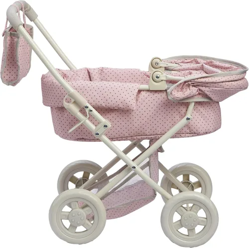 Vista 7 de Olivia's Little World - Cochecito de estilo buggy para muñeca con toldo retráctil, almacenamiento debajo, moisés desmontable, bolsa de viaje