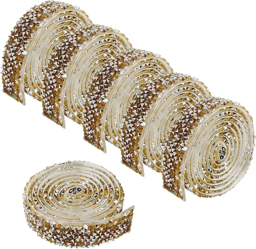Vista 8 de 6 rollos de cinta autoadhesiva con diamantes de imitación de diamantes de imitación, rollo de cinta adhesiva con tiras de diamantes de imitación