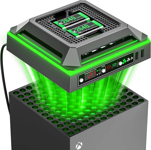Cooling Fan for Xbox Series X Console with RGB Light, Charger Station with 2 x 2640 mWh Rechargeable Battery Packs for Xbox SeriesOne-XSElite