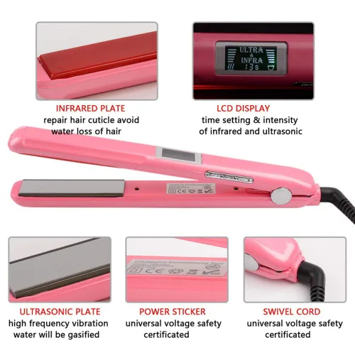 Herramienta profesional para recuperar el cabello dañado con plancha ultrasónica para el cuidado del cabello por infrarrojos, plancha plana fría