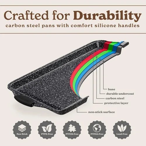 Vista 6 de Country Kitchen Juego de utensilios para hornear apilables antiadherentes, resistentes, duraderos, de fácil liberación, negro, 4 piezas