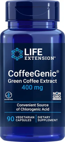 Life Extension CoffeeGenic Extracto de café verde, 400 mg, estandarizado para 50% de ácido clorogénico, soporte para el metabolismo después de las