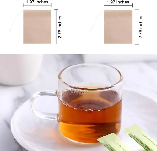 Vista 3 de Paquete de 400 bolsas de filtro de té desechables con cordón, seguras y naturales, de papel sin blanquear, infusor de té, bolsa vacía con cordón