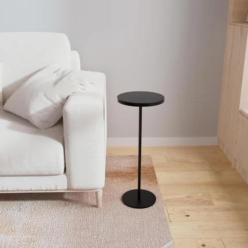 Vista 6 de Mesa auxiliar pequeña, mesa redonda de metal, diámetro de escritorio de 9.99 pulgadas para sala de estar, dormitorio, espacios pequeños, sofá, Negro