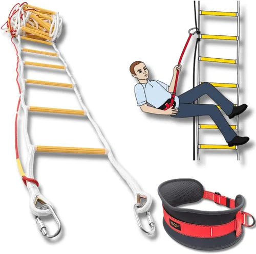 Vista 7 de ISOP Escalera de cuerda para escape de incendios, escalera de seguridad de emergencia de 32 pies para hogares de 4 pisos, compacta, portátil