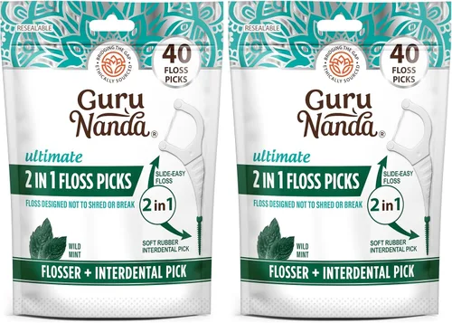 Vista 9 de GuruNanda Palillos de hilo dental 2 en 1, mango de agarre antideslizante, se desliza fácilmente, sin romperse ni deshilacharse, cuidado bucal