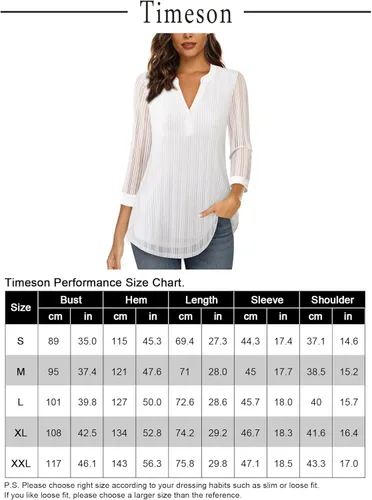 Vista 5 de Timeson Blusas de manga 34 para mujer, estilo casual, cuello en V, camisas de vestir de doble capa, túnicas de malla