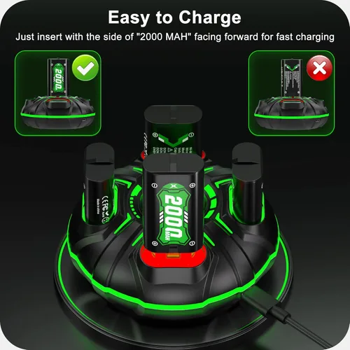 Vista 7 de Paquete de baterías recargables para mando Xbox, 4 baterías recargables de 2000 mAh para Xbox Controller Charger Station Battery Pack para Xbox