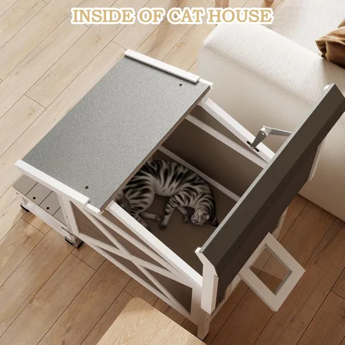 Vista 6 de Ketive Casa para gatos al aire libre de 16.5 pulgadas de largo, refugio impermeable para gatos con 2 puertas de escape para gatos al aire libre