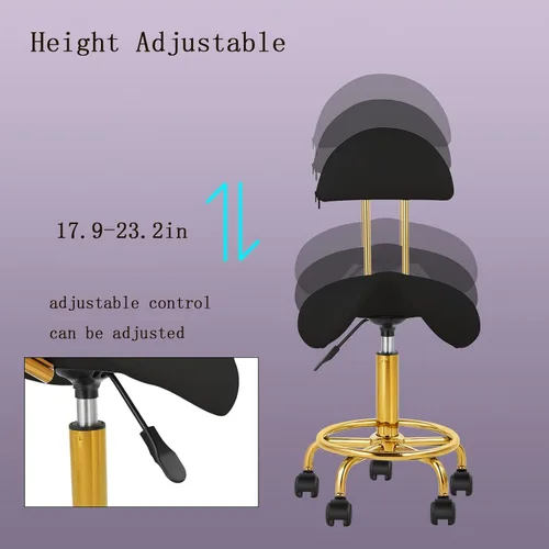 Vista 6 de Silla de montar giratoria ergonómica con cojín suave y cómodo y ruedas, taburete hidráulico ajustable para el hogar, oficina, dental, tatuaje, salón