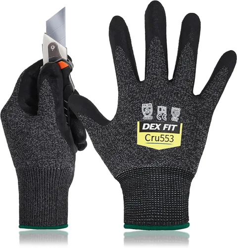 Vista 19 de DEX FIT Guantes resistentes a cortes nivel 5 Cru553, ajuste elástico cómodo 3D, agarre potente, grado profesional, delgados, compatibles