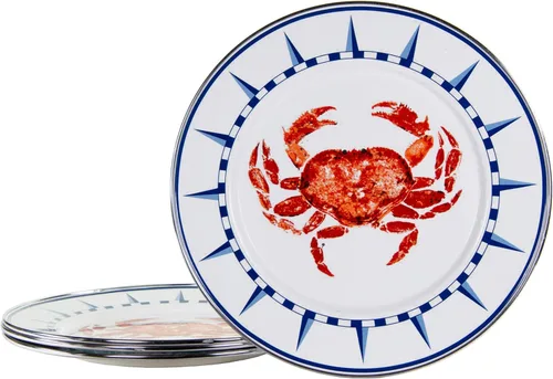 Vista 8 de Golden Rabbit Platos llanos esmaltados, 10.5 pulgadas, cangrejo azul, juego de 4