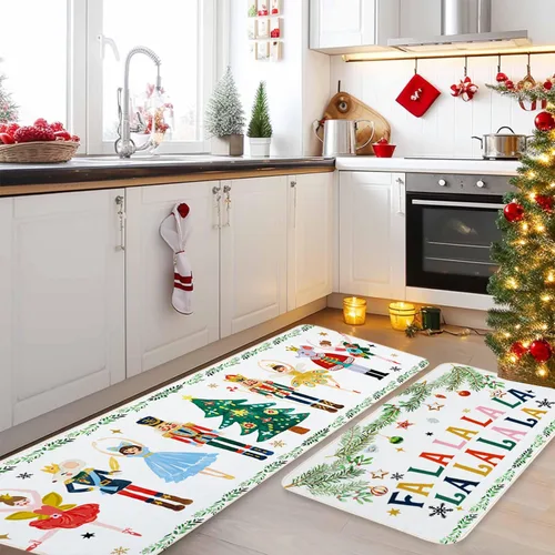 Vista 7 de Juego de 2 tapetes de cocina con diseño de cascanueces para decoración navideña, cascanueces para decoración de Navidad, decoración de Navidad