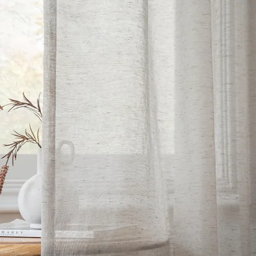Vista 7 de FMFUNCTEX - Cortinas de lino transparentes para dormitorio, cortinas grises de 63 pulgadas de largo para sala de estar, cortinas de ventana mezcla