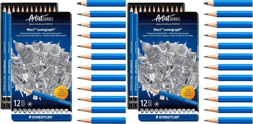 Vista 8 de STAEDTLER Mars Lumograph - Juego de lápices de dibujo y borrador de 13 piezas: 12 grados de dureza 8B-2H, borrador de plástico de Marte