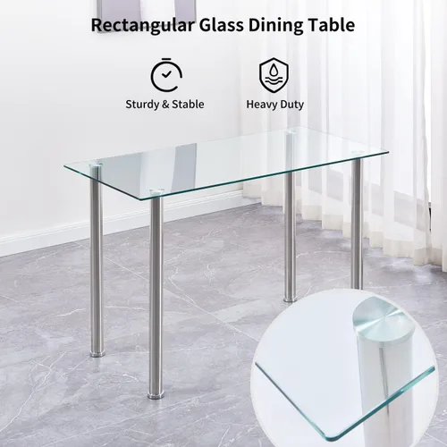 Vista 3 de Juego de mesa y silla de comedor de 5 piezas, juego de mesa de comedor para 4 mesas de cocina con 4 sillas, mesa rectangular de cristal con 4 sillas