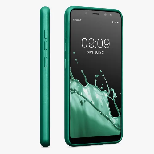 Vista 4 de kwmobile Funda compatible con Samsung Galaxy A8 (2018) - Funda de silicona TPU metálica suave y delgada - Verde metálico oscuro