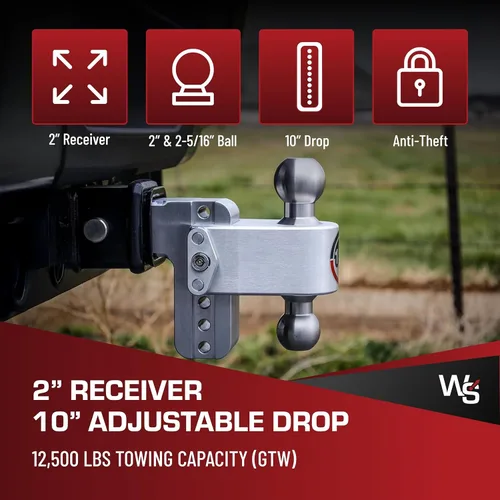 Vista 3 de Weigh Safe Soporte de bola de enganche de remolque ajustable, enganche de caída ajustable de 6 pulgadas para receptor de 2 pulgadas con 2 piezas