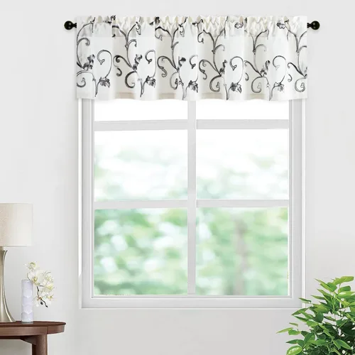 Vista 12 de VOGOL - Cenefa de cocina bordada con flores para ventanas, cenefa decorativa con filtro de luz para baño, cortinas con bolsillo para varilla corta