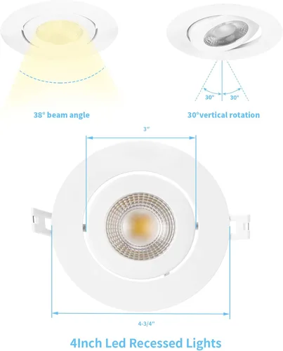 Vista 2 de Luces empotrables LED de 4 pulgadas, ultra finas y ajustables, con caja de conexiones de 9 vatios, 750 lm, luz regulable ETL