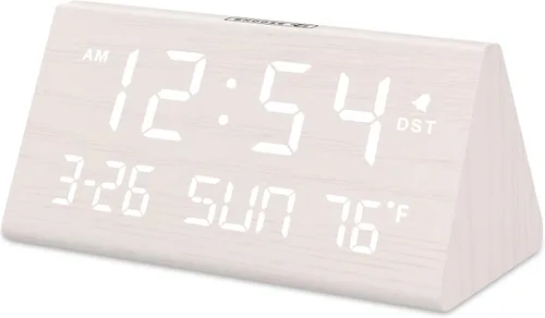 Vista 11 de DreamSky Reloj despertador digital para dormitorios, reloj de escritorio de madera con fecha, día de la semana, puerto USB, temperatura, atenuador