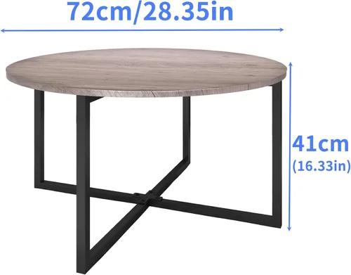 Vista 2 de HOMERECOMMEND - Mesa de centro redonda para sala de estar, color negro y gris Accent Center Table for Living Room Tea Desk with Black Metal Legs