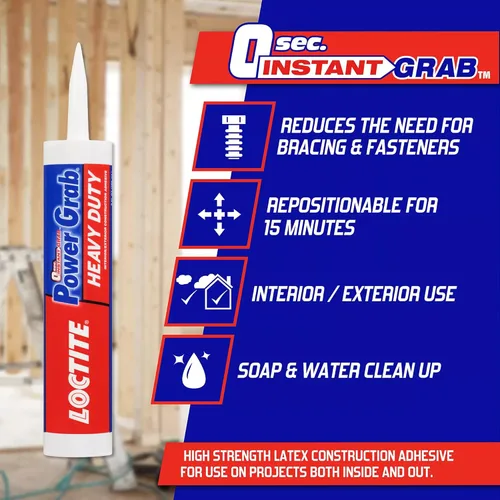 Vista 4 de Loctite Power Grab Express Adhesivo de Construcción para Trabajo Pesado, cartucho de 9 fl oz, 1 paquete - Pegamento de construcción versátil