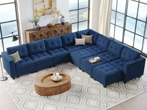 Vista 3 de Belffin Sofá modular de gran tamaño con otomanas de almacenamiento, sofá seccional en forma de U con diván reversible, color azul