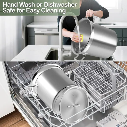 Vista 6 de Olla de acero inoxidable de 20 cuartos de galón con tapa, parte inferior de tres capas resistente de grado comercial olla grande y ollas para hervir