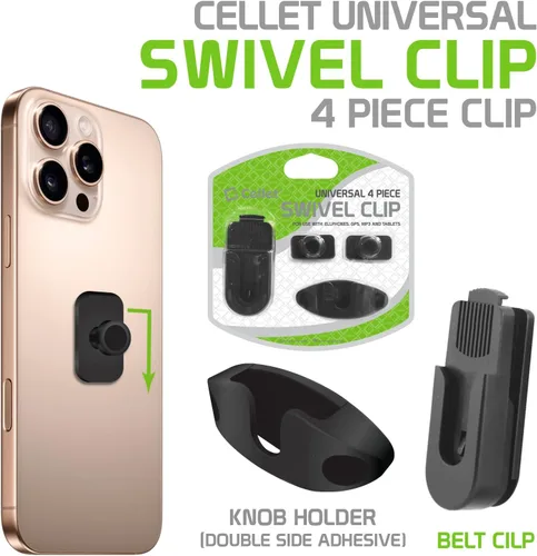 Vista 2 de Cellet Clip giratorio universal para cinturón para soporte de automóvil, compatible con GPS para Apple iPhone 14 Pro Max Plus 13 12 11 iPad, iPods