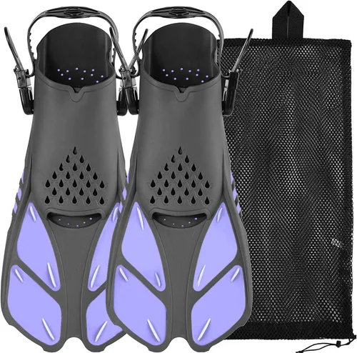 Vista 10 de Sugaroom Aletas de natación con talón abierto, aletas de snorkel ajustables con bolsa de malla, equipo de esnórquel, aletas para buceo