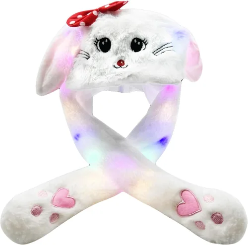 Vista 4 de Sombreros de conejo - Divertidos sombreros de conejo de peluche con orejas móviles para fiesta de Navidad y cosplay