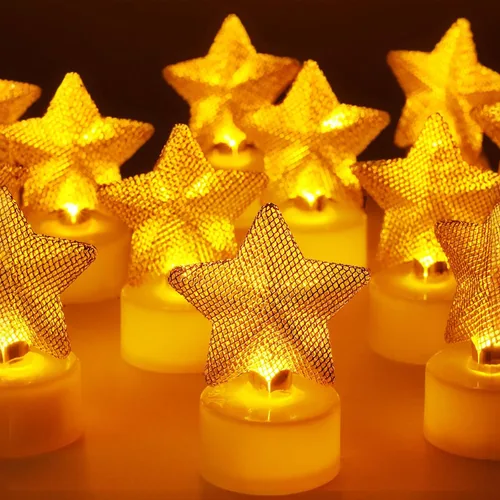 Vista 8 de HAIDOLIANG 6 velas de té de árbol de Navidad (hierro), velas LED sin llama que funcionan con pilas para regalos de vacaciones, velas votivas LED