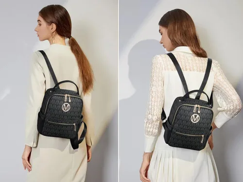 Vista 2 de MKP - Mochila pequeña para mujer y mujer, con múltiples bolsillos, con bolsillo frontal con cremallera, Negro -, Mochilas Daypack